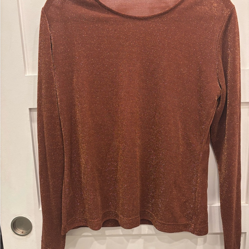 Escada Shimmering Brown Long Sleeve Sheer Top Size Small